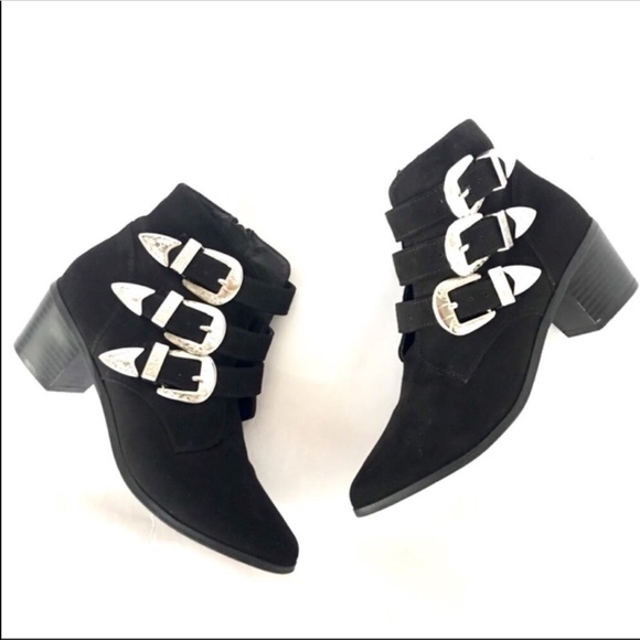 Black Ankle Boots, silver Buckles - Picture 1 of 7